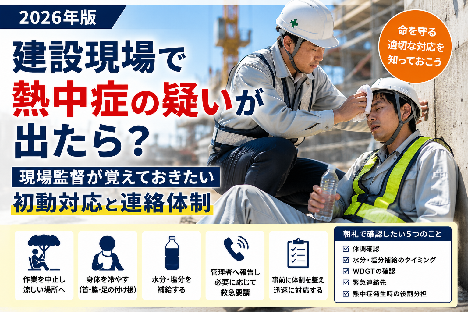 建設現場で熱中症の疑いが出たら?現場監督が覚えておきたい初動対応と連絡体制【2026年版】