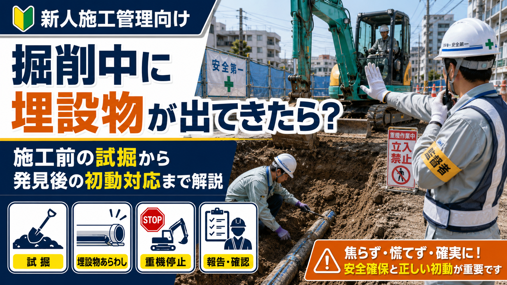 【新人施工管理向け】掘削中に埋設物が出てきたら?施工前の試掘から発見後の初動対応まで解説